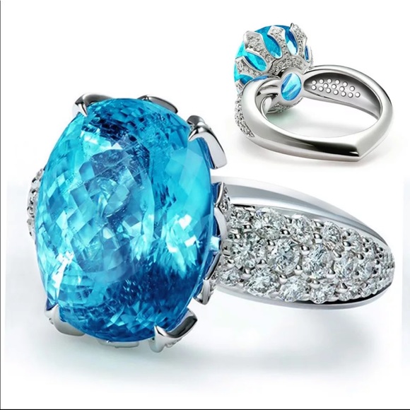 New 925 Silver Diamond oval Large Beautiful Ring - Picture 3 of 4